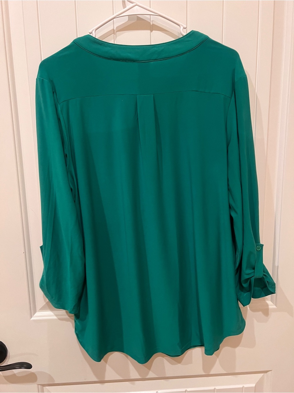 Women’s teal/green, long sleeve roll-tab blouse - Picture 2 of 5
